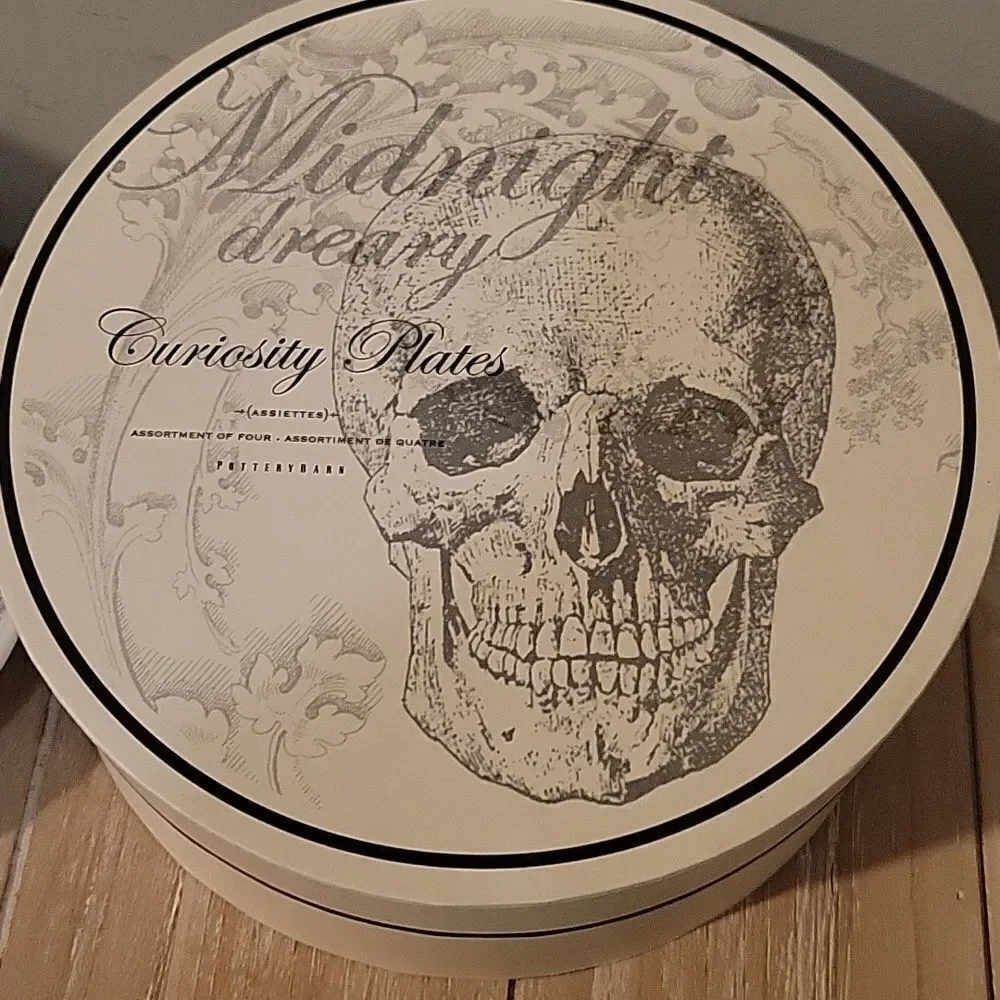 POTTERY BARN Curiosity Plates Midnight Dreary Appetizer SET of  3  6 1/2”